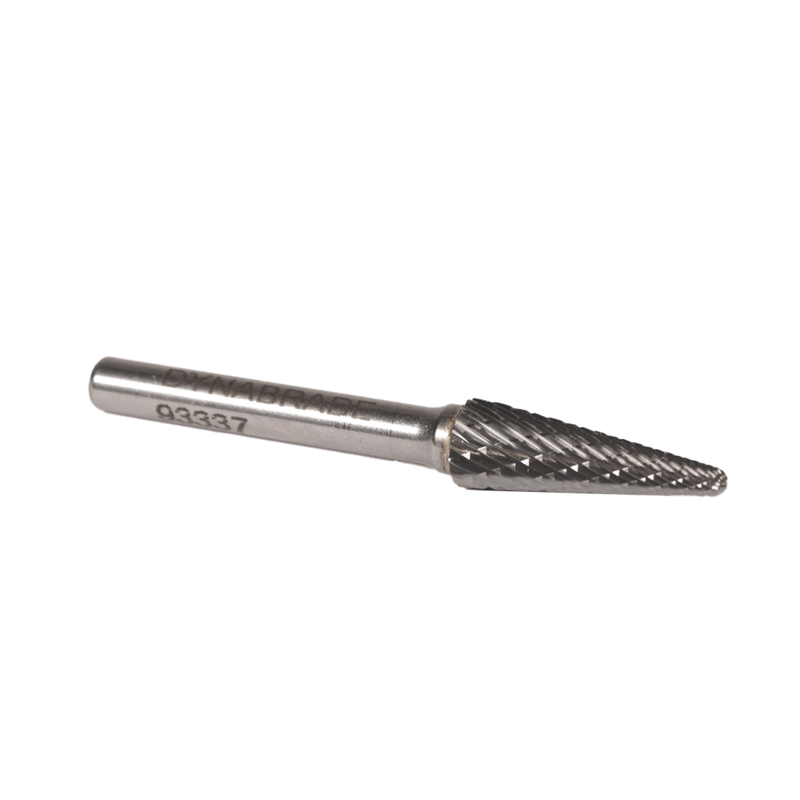 Carbide Burr, 3/8" (10 mm) Dia., SL-3 D/C Burr, Taper-Radiused End, 1-1/16" Flute L, 1/4" Shank