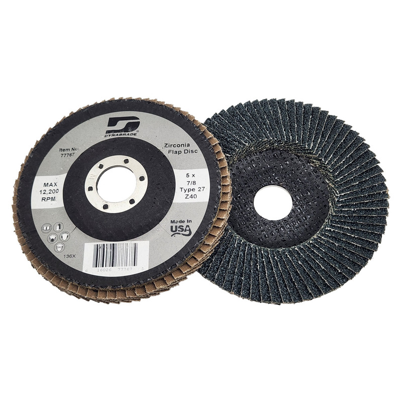 5" (127 mm) Dia. x 7/8" CH 40 Grit Z/A Type 27 DynaCut Flap Disc w/Fiberglass
