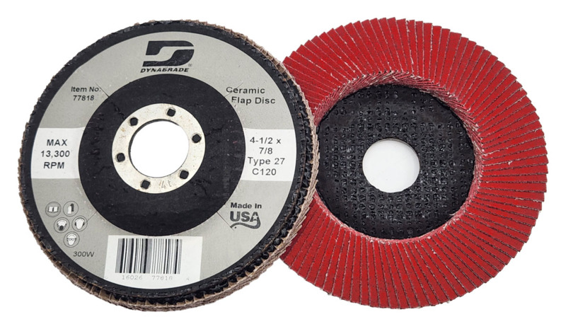 4-1/2" (114 mm) Dia. x 7/8" (22 mm) 120 Grit Type 27 DynaCut Ceramic Flap Disc