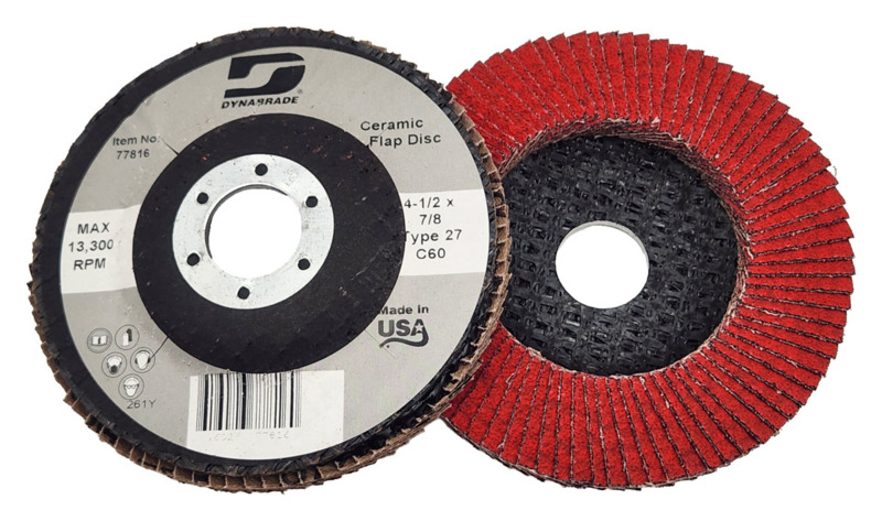 4-1/2" (114 mm) Dia. x 7/8" (22 mm) 60 Grit Type 27 DynaCut Ceramic Flap Disc