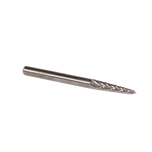 Carbide Burr, 3 mm Dia., SL-42 D/C Burr, Taper-Radiused End, 13 mm Flute L, 3 mm Shank